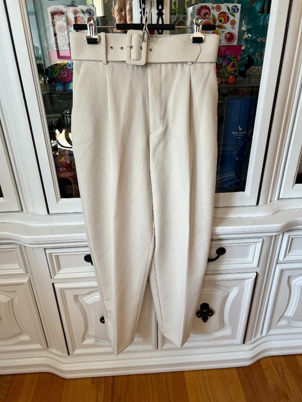 Zara High Waisted Belted Cream Pants M
